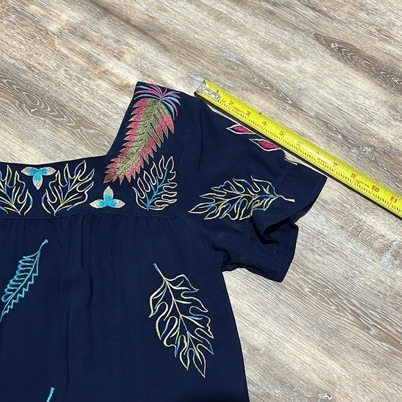 Sunny Oceans Navy Blue Square Neck Embroidered Dress or Swimsuit Cover Up Large - Picture 9 of 12